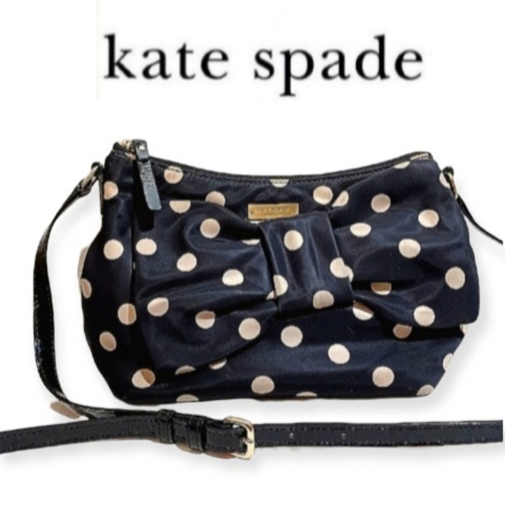 KATE SPADE Polka-Dot Bow Nylon Patent Trim Crossbody EUC